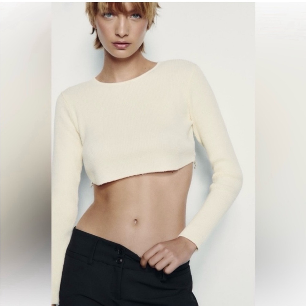 Zara Cream Long Sleeve Crop Top